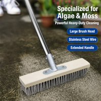 Brosse à pousser en fil d'acier robuste avec manche en acier inoxydable et poils en fil métallique pour le désherbage des patios en béton - Vente en gros