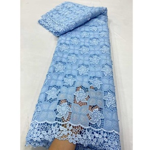 Tela <span class=keywords><strong>de</strong></span> Encaje <span class=keywords><strong>de</strong></span> Chifón con Cordón Guipur, Color Azul, Encaje Africano Bordado con Lentejuelas Florales, Ecológico, para Mujer, Precio al por Mayor, Gran Venta - Product Image 5
