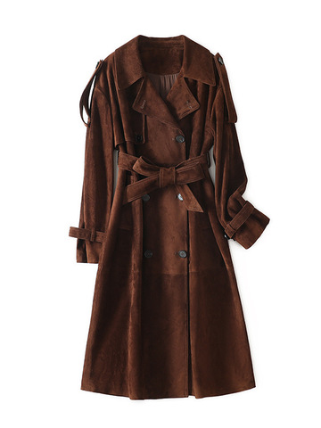 4217 New Arrival Women's Fashion Clothes British Style Double-breasted Casual Long Suede Trench Coat