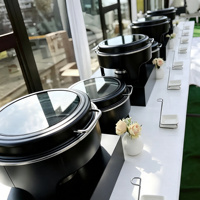 Matériel de restauration : Réchauds de buffet noirs en acier inoxydable, capacité 6L, chauffage à l'alcool, mode économie d'énergie, pour buffets