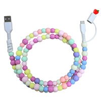 Câble de charge multi-prise 2-en-1 certifié MFi, charge rapide, avec perles décoratives, 1m, pour filles et femmes, compatible iPhone 16 15 14 13 Pro