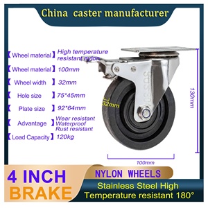 Gewindeter Schaft 3 Zoll 4 Zoll 5 Zoll Hitzebeständig 200°C °   Edelstahl 304 Nylon-Lenkrollen für Lebensmittelbetriebe - Product Image 5