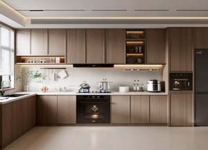 Diseños de Gabinetes de Cocina Modernos Personalizados con Acabado en Melamina con Aspecto de Madera y Pintura Abierta - Product Image 2