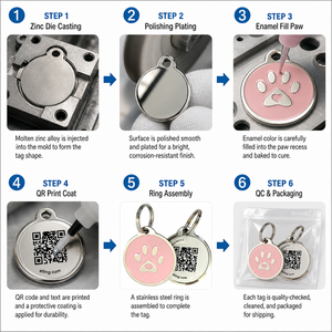 Targhetta identificativa QR Code per animali domestici, in metallo smaltato, personalizzabile OEM, per collare di cani e gatti, in lega di zinco, anti-smarrimento, con nome e tracciamento, portachiavi - Product Image 4