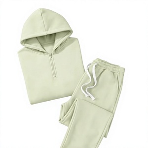 Men's Light Green Hoodie Sweatpants Set Solid Color Casual Winter Wear Polyester/Cotton French Terry Knitted Fabric Breathable - Product Image 1