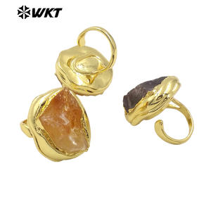 بسعر الجملة مطرقة طبيعية خام جديدة السترين الأصفر والجمشت خاتم نسائي بالطاقة الحجرية الكبيرة - Product Image 2