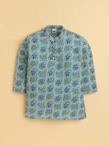 Kurta bleu clair à imprimé floral pour garçons, col mandarin, tenue ethnique, vêtement traditionnel pour enfants, tenue de fête, kurta élégante pour les fêtes - Product Image 2