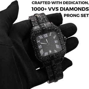 Reloj para Hombre con Diamantes Moissanite, Lujoso, Chapado en Oro Real de 18k/Oro Blanco Platino/Rodio Negro, Cuarzo, Esfera Cuadrada de 41MM - Product Image 2