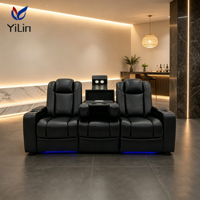Canapé de cinéma inclinable électrique 3 places pour salle de cinéma de villa moderne, fauteuil triple connecté avec porte-gobelets