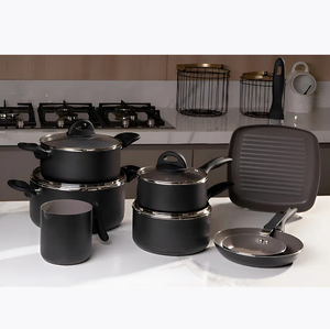 High Quality Ceramic Marble Coated <b>Pot</b> Pan Glass Lids Wooden Soft touch Handles Non Stick 12-Piece Aluminium Cookware <b>Set</b> - Product Image 3