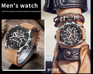 Montre de sport multifonctionnelle pour homme, montre à quartz lumineuse et étanche, montre-bracelet à bracelet en cuir - Product Image 2