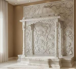 Handcrafted Premium Antique Floral Hand-Carved Wall <b>Mandir</b> with Elegant Temple Architecture Design - Product Image 2
