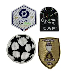 Hot Sale Custom Stock Label Fußball Logo Nummer 14 Wärme übertragung Tatami Flock Patches mit Bügeleisen auf Patch für Jersey