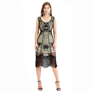 Robe vintage à franges perlées, col rond, sans manches, robe de soirée, style Gatsby des années 1920 - Product Image 4
