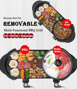 Gril Électrique Moderne 2-en-1 Antiadhésif en PTFE pour Hot Pot et Barbecue, 1600-220W, Style Coréen, pour Intérieur, Noir - Product Image 3
