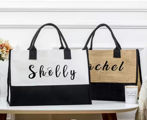 Beach <b>Bags</b> for Women Personalize Large Capacity <b>Bridesmaid</b> Bachelorette <b>Gift</b> Cotton Canvas Burlap Tote <b>Bags</b> - Product Image 1