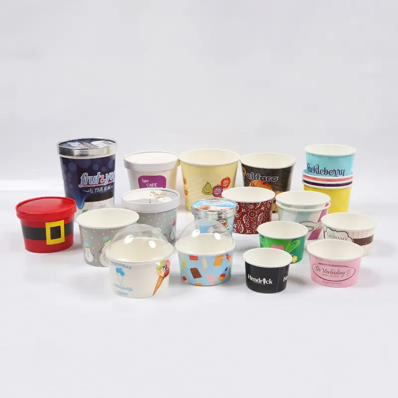 आइसक्रीम पेपर कप ढक्कन के साथ आइसक्रीम कप फिगर बायो पैकेजिंग फूड आइसक्रीम