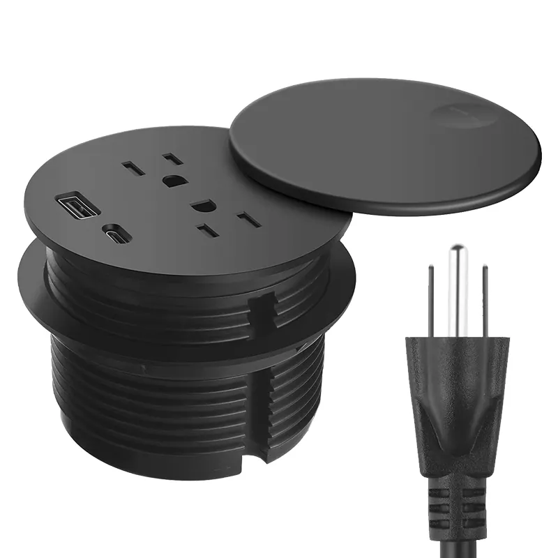 Douille à œillets de bureau ronde américaine avec prise d'alimentation USB, mobilier de bureau rond noir, prise d'alimentation USB