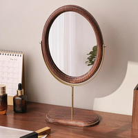 Personalized Wooden Oval Desktop Makeup Mirror with Stand Free-Standing Tabletop Bathroom Cosmetic Mirror (Silver Finish)