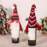 Boneka Kurcaci Hutan Berkerudung Pom Pom, Dekorasi Natal Gaya Tongkat, Sarung Botol Natal untuk Hiasan Meja Liburan, Penutup Botol Anggur