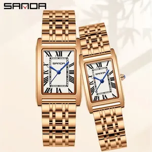 Montre <span class=keywords><strong>SANDA</strong></span> haut de gamme pour couple, design élégant, cadran rectangulaire, chiffres romains, mouvement à quartz, résistance à l'eau 3 bars - Product Image 2