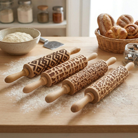 Rouleau à pâtisserie en bois de style européen, gravé et embossé, motif chat et cochon, pour biscuits et pâtisseries à motifs, idéal pour Halloween