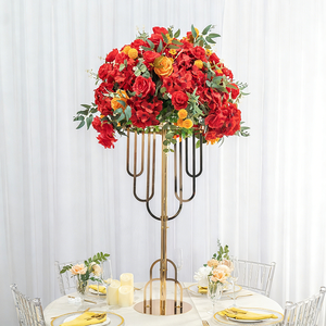 Grandes fleurs artificielles LANJO dorées sur un grand support en métal doré, décorations de table rectangulaires pour mariage. - Product Image 1