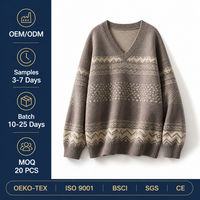 Pull en tricot jacquard à col en V pour femme, motif géométrique coréen, ample, respirant, 400g, manches longues, hiver