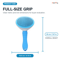 Brosse démêlante autonettoyante à pression unique pour chiens/chats, élimine les poils avec des picots en acier inoxydable courbés et une poignée texturée en TPR