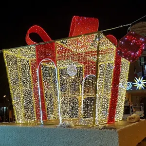 Décoration de cour de Noël extérieure commerciale illuminée LED 3D Gift Box Motif Lights