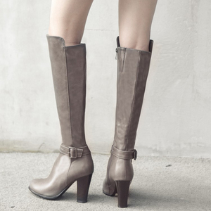 Solid Ankle Buckle Pointed Toe Side Zip Women Knee High Boots Chunky Heel PU Upper High <b>Booties</b> Large Size 43 Boots - Product Image 3