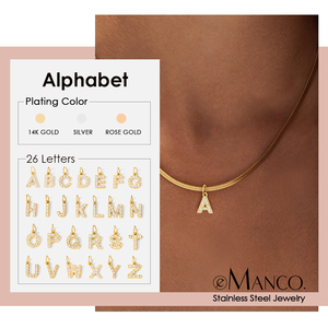 Collana Emanco Fashion Impermeabile in Acciaio Inossidabile Placcato <span class=keywords><strong>Oro</strong></span> con Iniziale Alfabetica (26 Lettere) a Catena a Serpente per Donna, Idea Regalo - Product Image 1