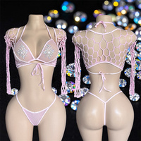 W.E. Vêtements de danse : Strings de danse de salon pour femmes, sexy, en résille ornée de strass, tenue de danse exotique, tenue de strip-teaseuse, en Spandex/Nylon