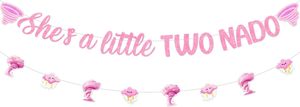 Decorazioni per Festa di <span class=keywords><strong>Compleanno</strong></span> 'Two Nado' per Bambine, Striscione 'Shes a Little Two Nado', Insegna Tornado Rosa, Accessori per Festa di <span class=keywords><strong>Compleanno</strong></span> di 2 Anni - Product Image 2