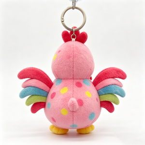 Customized Cute vibrant chicken plush keychain,Pink polka dot chicken plush keychain,<b>Mini</b> spotted rooster stuffed toy <b>keyring</b> - Product Image 4