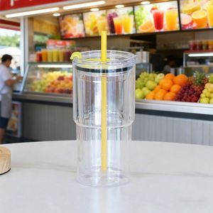 Vaso Térmico Personalizado de Plástico de Doble Pared con Aislamiento Antiescaldaduras, Transparente, para Viajes en Coche, con Pajita, de 20oz y 18oz, en Stock - Product Image 3