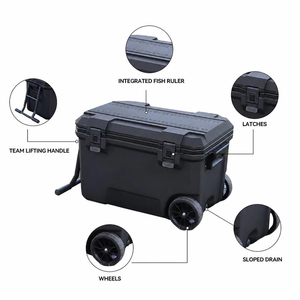 Glacière à roulettes OEM 50L, coque rigide, isolation en mousse PU, avec règle <span class=keywords><strong>de</strong></span> mesure <span class=keywords><strong>de</strong></span> poisson, loquets et drain, pour camping et pêche en extérieur - Product Image 5