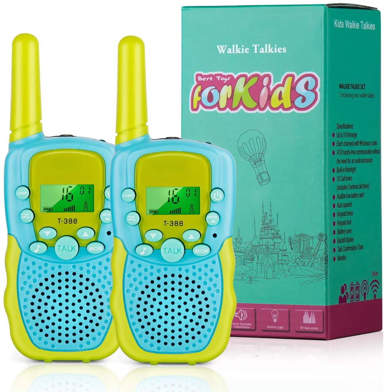 3-5KM Black Plastic Toy Wireless Police Radio Walkie Talkie T388 Baby Walkie Talkie Toy Handheld FM - F3E 220g/pair ES-T388