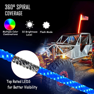 Camion antenne fouet lumière 2ft 1ft bricolage électrique plus lumineux remorque <span class=keywords><strong>3</strong></span> 2 pieds Led hors route antenne drapeau américain Led fouet lumières - Product Image 3