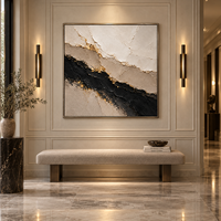 Peinture sur toile abstraite texturée géode or noir de luxe, décoration murale beige neutre pour hôtel, chambre, bureau, hall
