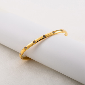 Diamond <b>Bracelet</b> Women's Gold Plated Synthetic Diamond Round Brilliant Cut Everyday Wear Thin Cuff <b>Bangle</b> Jewelry - Product Image 1