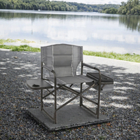 Chaise de camping pliante robuste avec sac isotherme et table latérale, structure en fer, mobilier d'extérieur en bois massif, supporte 300 lbs
