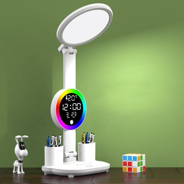 Rechargeable LED Table Lamp with Digital Display Phone Holder 3200mAh Battery USB Type C Charging Multi Angle Adjustable