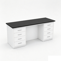 Mesa de Laboratorio de Acero con Superficie de Resina Fenólica, Resistente a Ácidos y Álcalis, con Cajones y Armarios