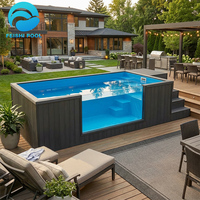 Piscine hors sol personnalisée pour adultes en WPC avec fenêtre en verre, maison de jardin préfabriquée extérieure, bain à remous, piscines
