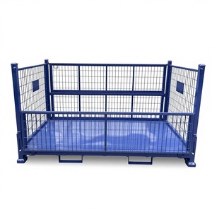 フォークリフト対応、頑丈な折りたたみ式ロック付き物流保管ケージ、スチールワイヤーメッシュコンテナ - Product Image 3