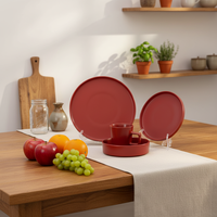 Service de table classique de luxe en céramique simple, 4 pièces, en grès émaillé rouge, résistant à la chaleur, compatible lave-vaisselle, four et micro-ondes