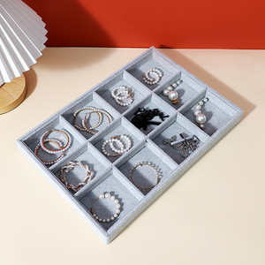 Jewelry Storage Tray 12 Compartments Rectangle Gray Velvet Desktop Organizer For Earrings Bracelets <b>Rings</b> Makeup Accessories - Product Image 4