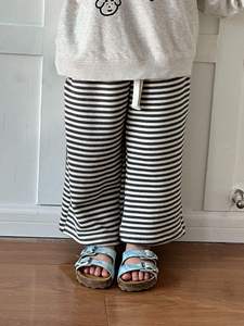 <span class=keywords><strong>Pantalon</strong></span> de jogging personnalisé en coton <span class=keywords><strong>lin</strong></span> bleu <span class=keywords><strong>blanc</strong></span> à rayures et jambes larges pour enfants <span class=keywords><strong>Pantalon</strong></span> de printemps avec poche pour garçons et filles - Product Image 2