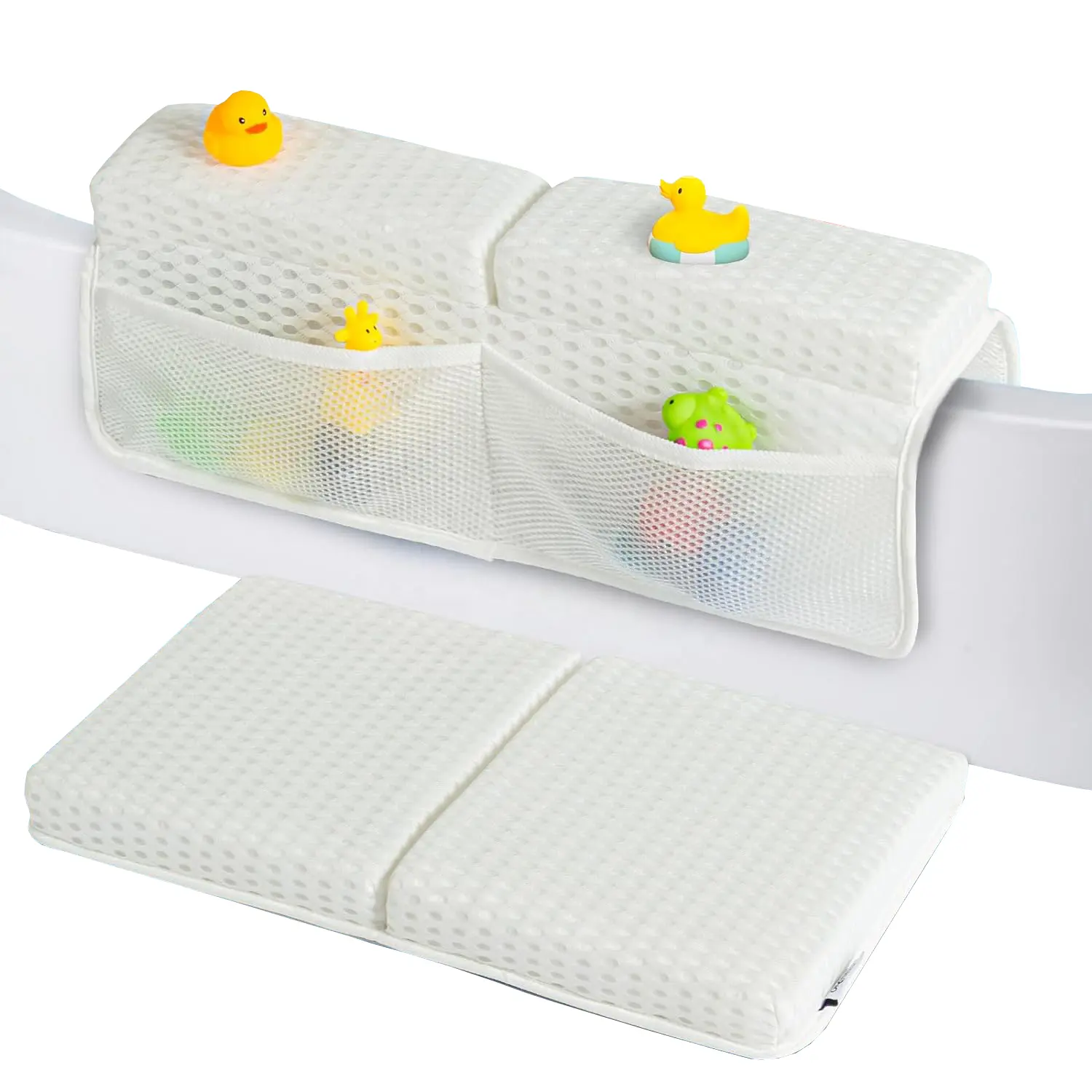 Juego de almohadillas para el descanso del codo y el arrodillador para el baño del bebé, almohadilla para arrodillar la bañera de secado rápido de 1,5 pulgadas de grosor con juguetes para bebés y organizador de accesorios de baño